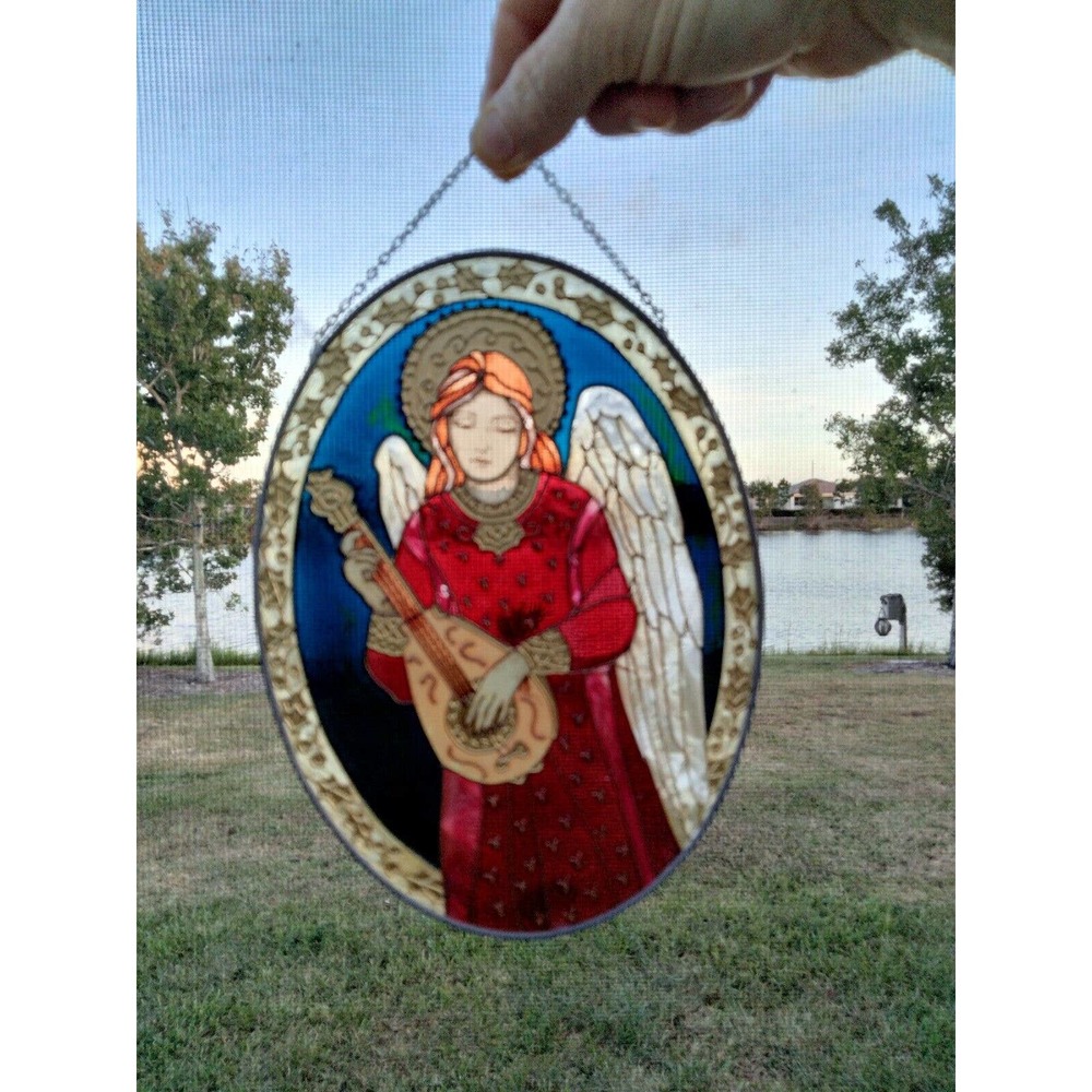 Hand Painted Renaissance Angle Stain Glass Suncatcher